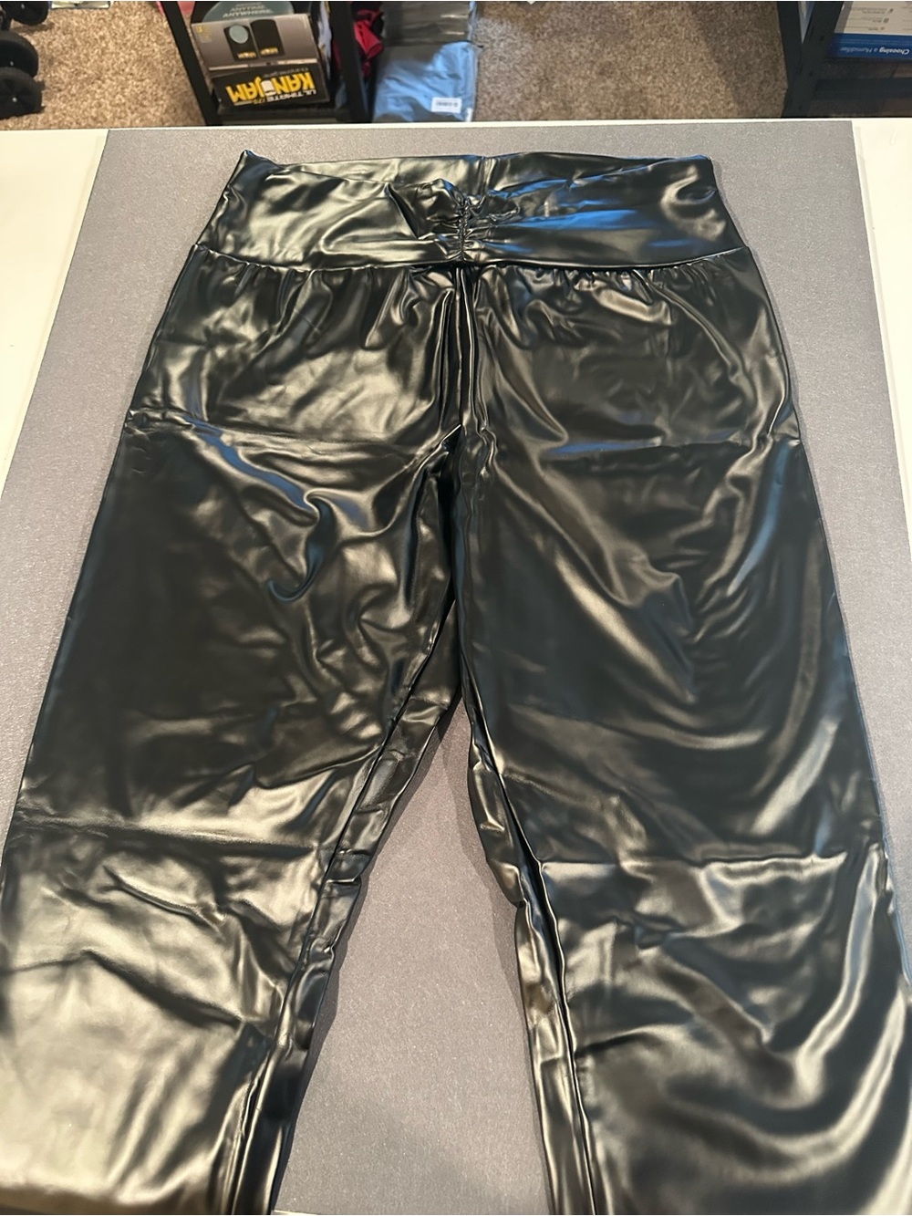 Faux Leather Leggings w/ Ruched Waistband